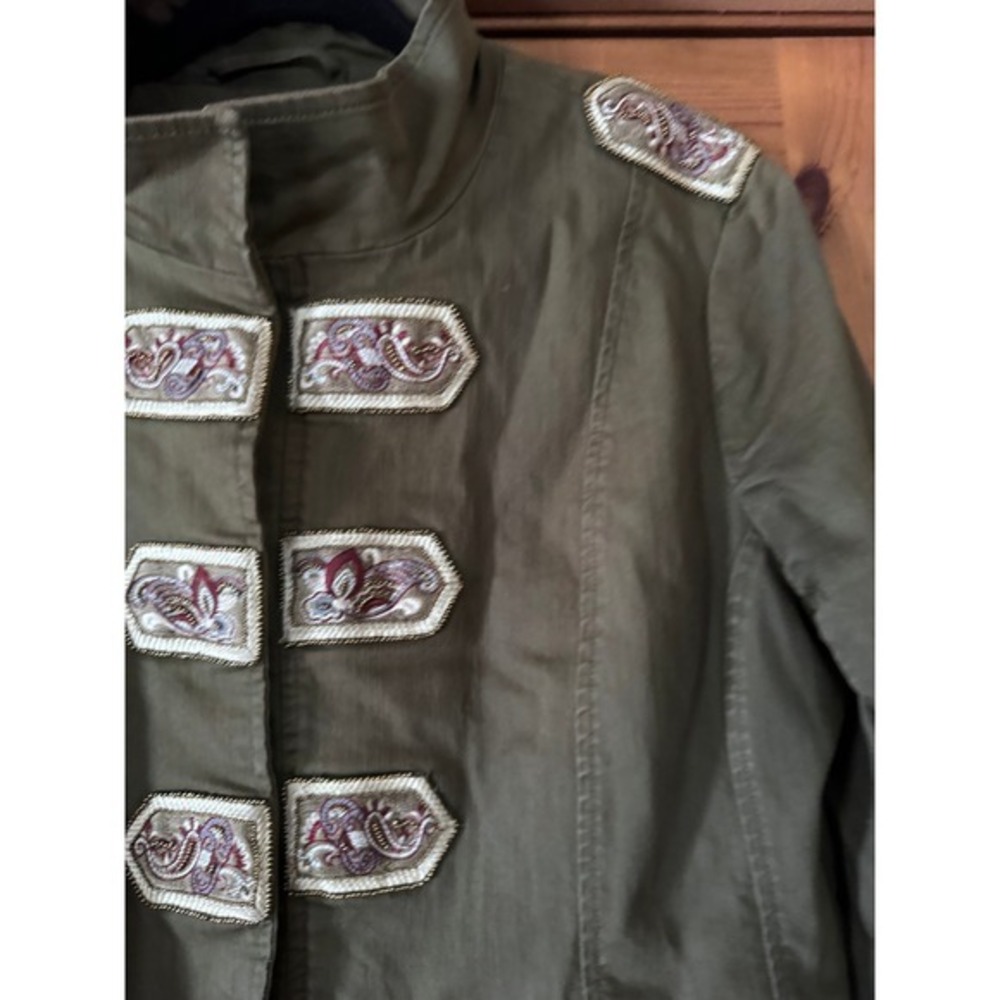 Chicos Military Style Jacket Embellished Olive Green Women's 12/14 Size 2 - Picture 5 of 11